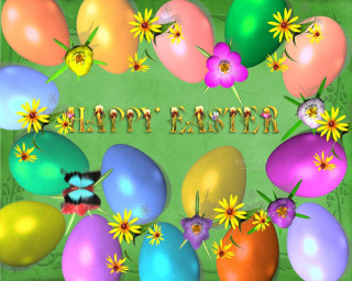 Happy easter eggs flowers green - a gold free wallpaper