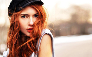 Woman red hair hat white - eszter mattioni free wallpaper