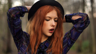 Red haired woman woods plaid - a plaid shirt free wallpaper