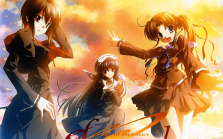 Anime girls field clouds sky - the background and a sky in the background free wallpaper