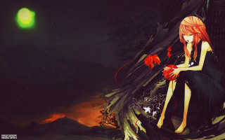 Woman sitting rock flower green - a green light in the background free wallpaper