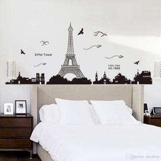 Bedroom eiffeltower birds graffiti city - free architecture wallpaper for tablet