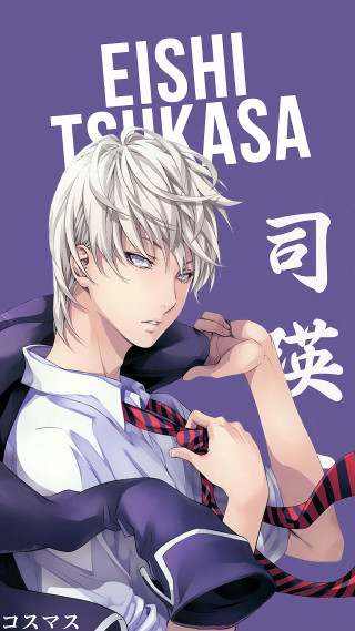 White haired man purple background - color page free wallpaper