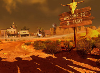 Man desert sign cowskull building - andor basch free wallpaper for desktop