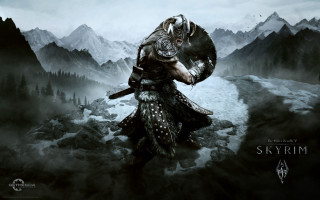 Horned man sword snowy mountains 3 - epic fantasy free wallpaper