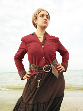 Woman beach dress belted shirt - a beach free wallpaper for mobile