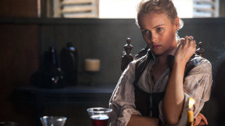 Woman sitting table candle hand - renaissance free wallpaper