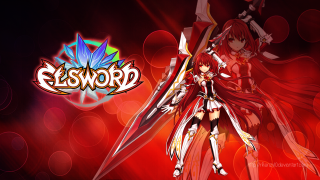 Red haired anime character sword - a red background behind her free wallpaper