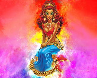 Red bikini woman tiger tail - blue skirt free wallpaper