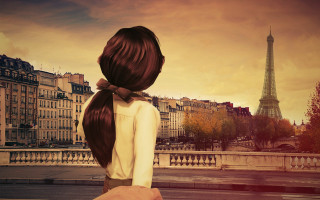 Woman long hair cityscape eiffel - a cityscape free wallpaper