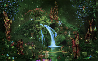 Waterfall fairy tale scene christmas - a painting of a waterfall free wallpaper