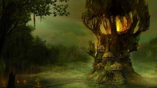 Fantasy treehouse forest traintrack train - a train track free wallpaper