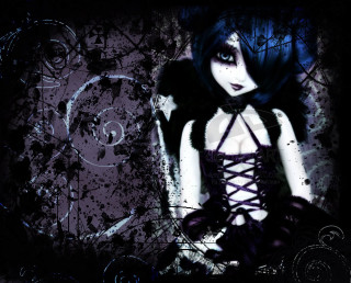 Gothic anime woman bluehair blackdress - black dress free wallpaper