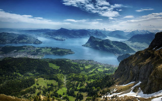 Mountain range lake snowy background - a view of a mountain range free wallpaper