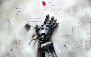Robot hand red light metal 2 - aya goda free wallpaper for desktop
