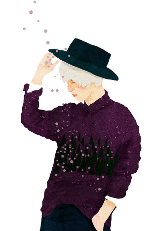 Man hat purple sweater trees - funk art free wallpaper for mobile