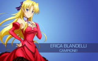 Blonde girl red dress blue - long hair and a bow tie free wallpaper