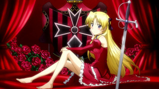 Woman sword bed red rose - official art free wallpaper for desktop