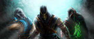Three men armor glowing green - game art free wallpaper for desktop