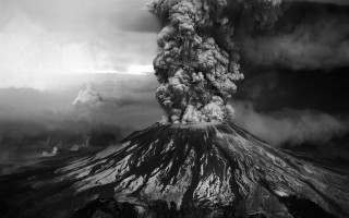 Volcano black white smoke eruption - fluxus free wallpaper