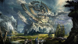 Mountain structure carriage fantasy forest - fantasy concept art free wallpaper