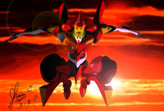 Cartoon character flying sunset clouds - a sunset in the background free wallpaper for desktop