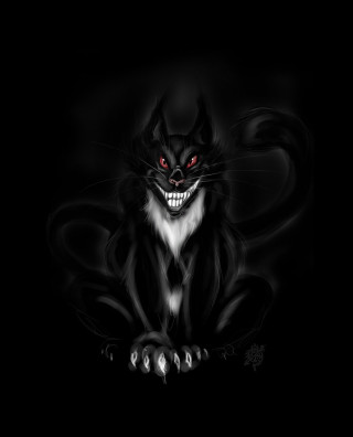 Black cat red eyes fangs - a black cat free wallpaper for mobile