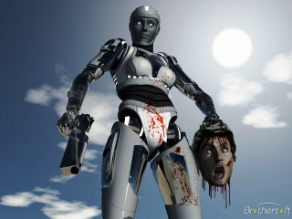 Futuristic woman suit gun bloody - a bloody hand free wallpaper
