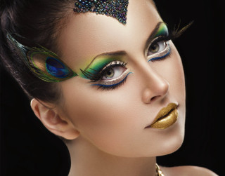 Woman peacock makeup gold lips - a peacock free wallpaper