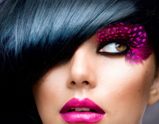 Woman black hair pink makeup - her cheek free wallpaper