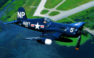 Navy plane green field river - lush free wallpaper