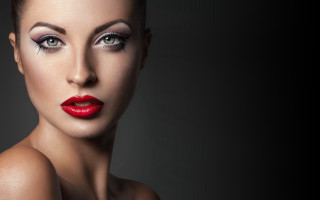 Woman red lipstick makeup face - fashion photography free wallpaper