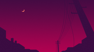Street power lines crescent moon - nighttime free wallpaper