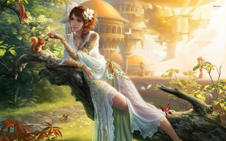 Woman white dress tree branch 4 - free fantasy wallpaper