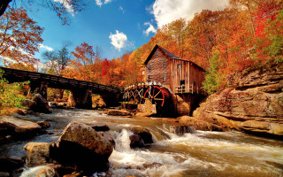 Wooden mill river bridge structure 2 - underneath free wallpaper