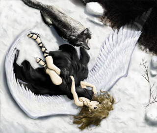 Woman angel wolf wings dark - a white angel free wallpaper for desktop