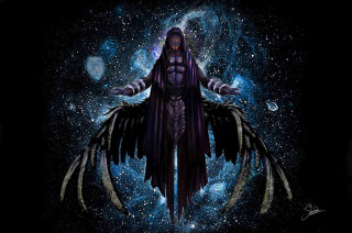 Man large bird body wings - a galaxy background free wallpaper