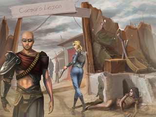 Man woman desert sign coecacys - dystopian art free wallpaper