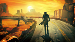 Man desert road sunset bridge - apocalyptic free wallpaper for desktop