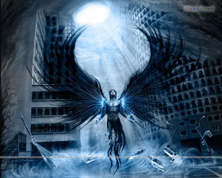 Woman wings city full moon - a digital painting of a woman free wallpaper