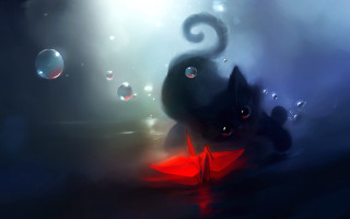 Cat umbrella dark bubbles light - bubble free wallpaper for desktop