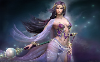 Woman purple dress sword ball - a detailed painting free wallpaper