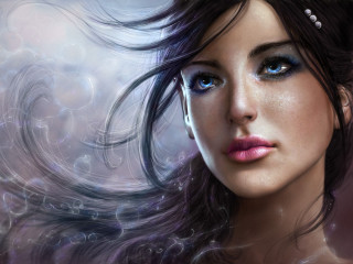 Blue eyed woman long hair - blue eye and a necklace free wallpaper