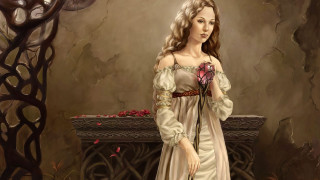 Woman dress rose clock painting - a rose free wallpaper