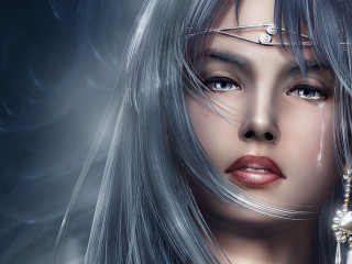 Silver hair earrings chain necklace - digital painting free wallpaper