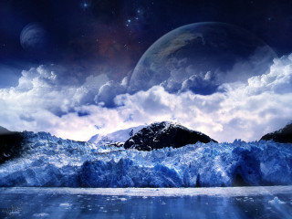 Iceberg ocean mountain range moon 2 - a moon in the sky above free wallpaper