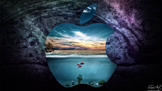 Apple cave ocean boat dolphin - an apple logo free wallpaper for desktop