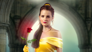 Woman yellow dress holding rose 4 - a rose free wallpaper