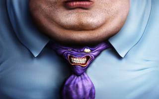 Creepy man purple tie blue - a blue collar free wallpaper