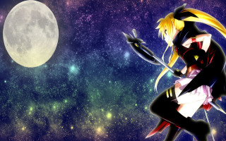 Anime girl sword full moon - darkness free wallpaper for desktop